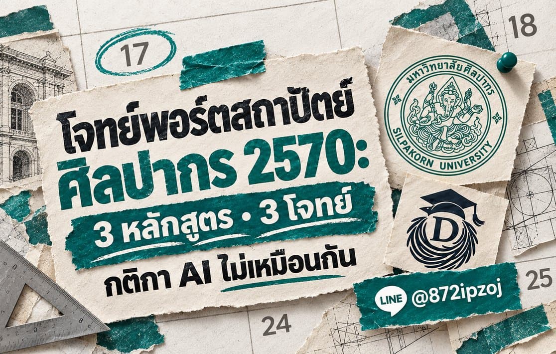 โปสเตอร์กระดาษปฏิทิน DreamNest สำหรับ โจทย์พอร์ตสถาปัตย์ ศิลปากร 2570: 3 หลักสูตร 3 โจทย์ กติกา AI ไม่เหมือนกัน พร้อม LINE @872ipzoj