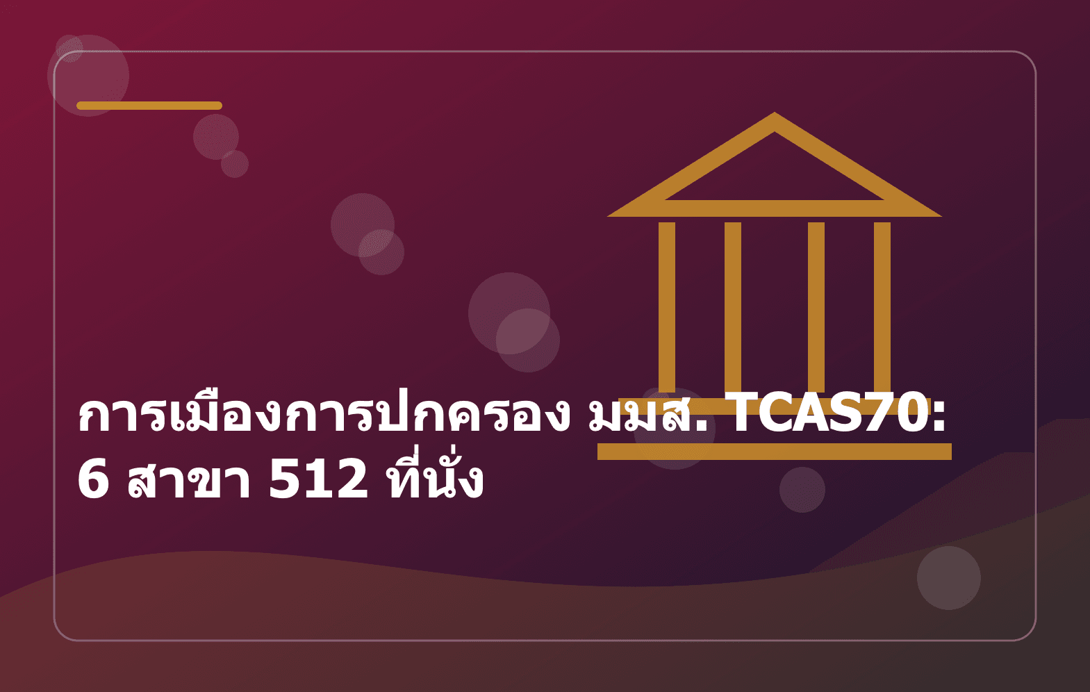 การเมืองการปกครอง มมส. TCAS70: 6 สาขา 512 ที่นั่ง