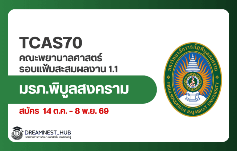 TCAS70 ม.ราชภัฏพิบูลสงคราม เปิดรับพยาบาล รอบ Portfolio 1.1 จำนวน 80 คน
