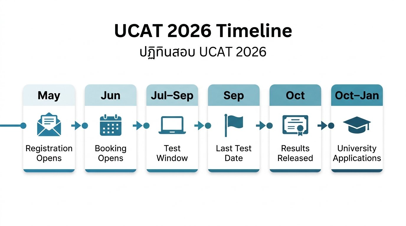 ปฏิทินสอบ UCAT 2026: เปิดรับสมัครพฤษภาคม จองสนามสอบมิถุนายน สอบกรกฎาคม-กันยายน ประกาศผลตุลาคม